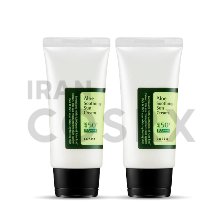 پکیج دوتایی ضدآفتاب آلوئه‌ورا کوزارکس  SPF 50 + ضد التهاب و تسکین‌دهنده پوست + اصل کره